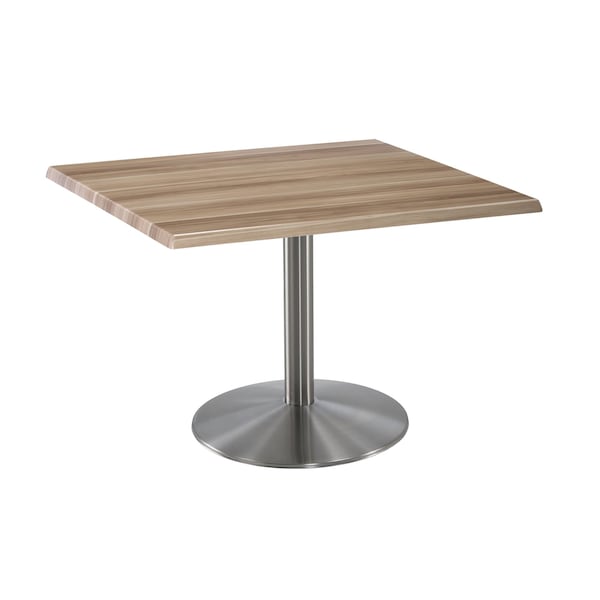 30" Tall OD214 Stainless Steel Table Base 22" Diameter 36"x36" Square Natural Top